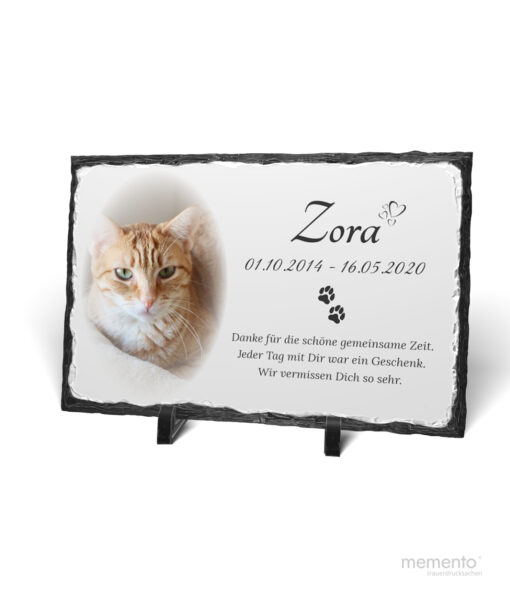 Abbildung Gedenktafel für Tiere Katze aus Schiefer 20x30