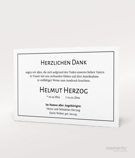 Produktbild Büttenpapier Danksagung Trauer mit schwarzer Rand Einzelkarte