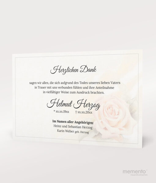 Produktbild Pastellfarbige Rose Danksagung Trauer Einzelkarte